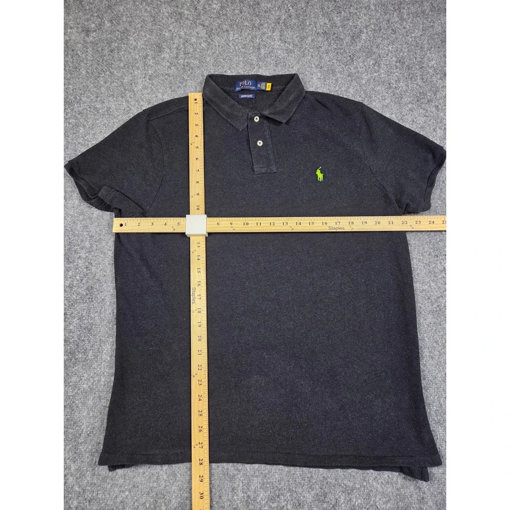 Polo Ralph Lauren Polo Shirt Mens XXL Black Custom Slim Fit Lime‎ Green Pony